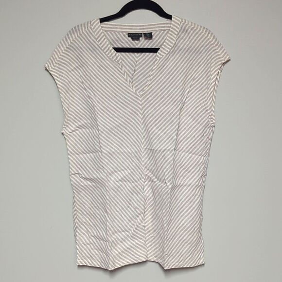 Tahari Blush Pink Striped Cap Sleeve Linen Blouse - Picture 1 of 5
